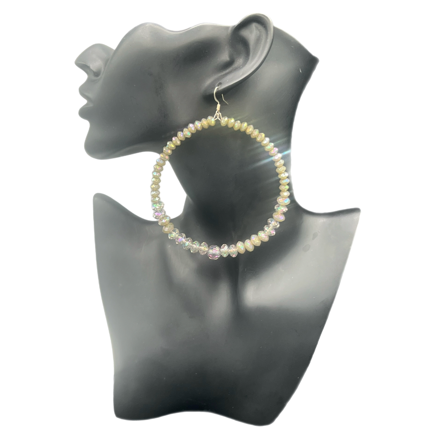 Ielia| Taupe Crystal Stoned Jumbo Hoop Earrings W/Ball Accents