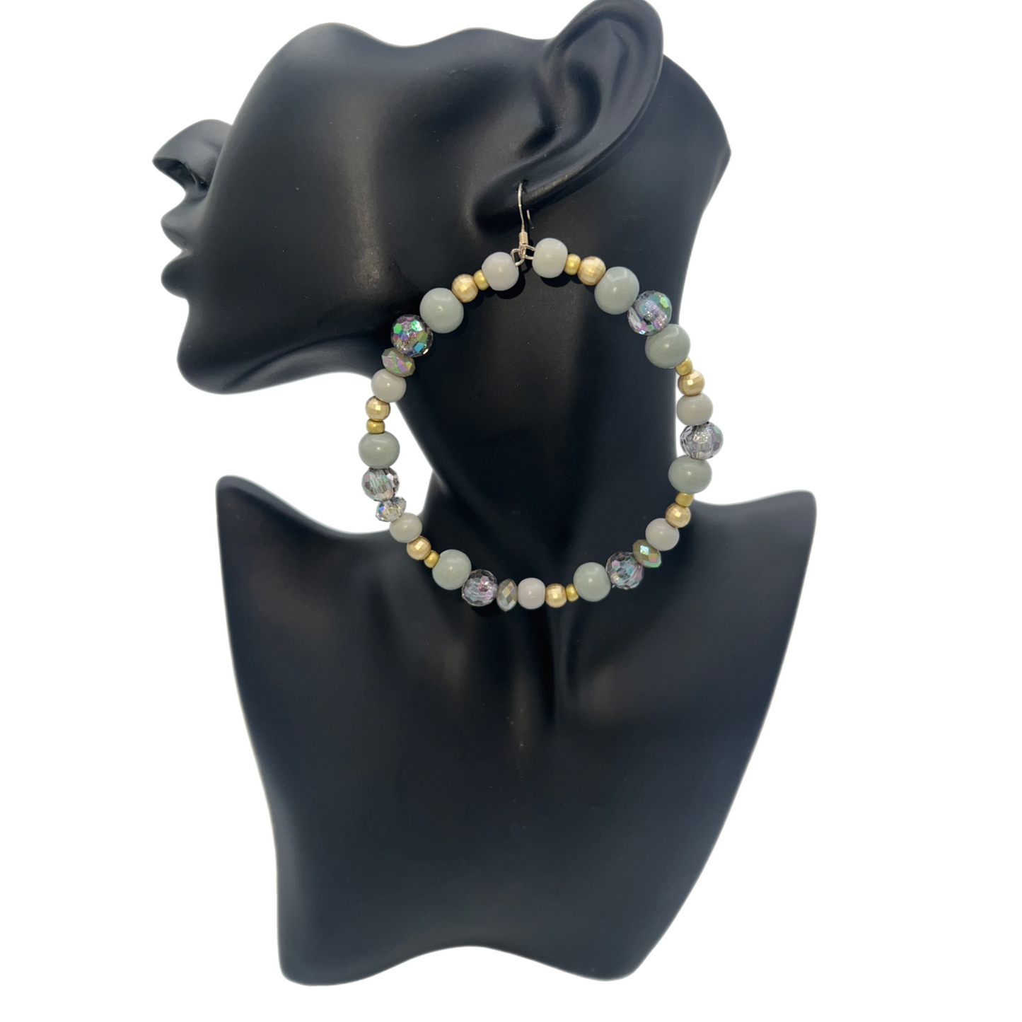 Stoned| Gray Opal Like Stone Jumbo Hoop Earrings