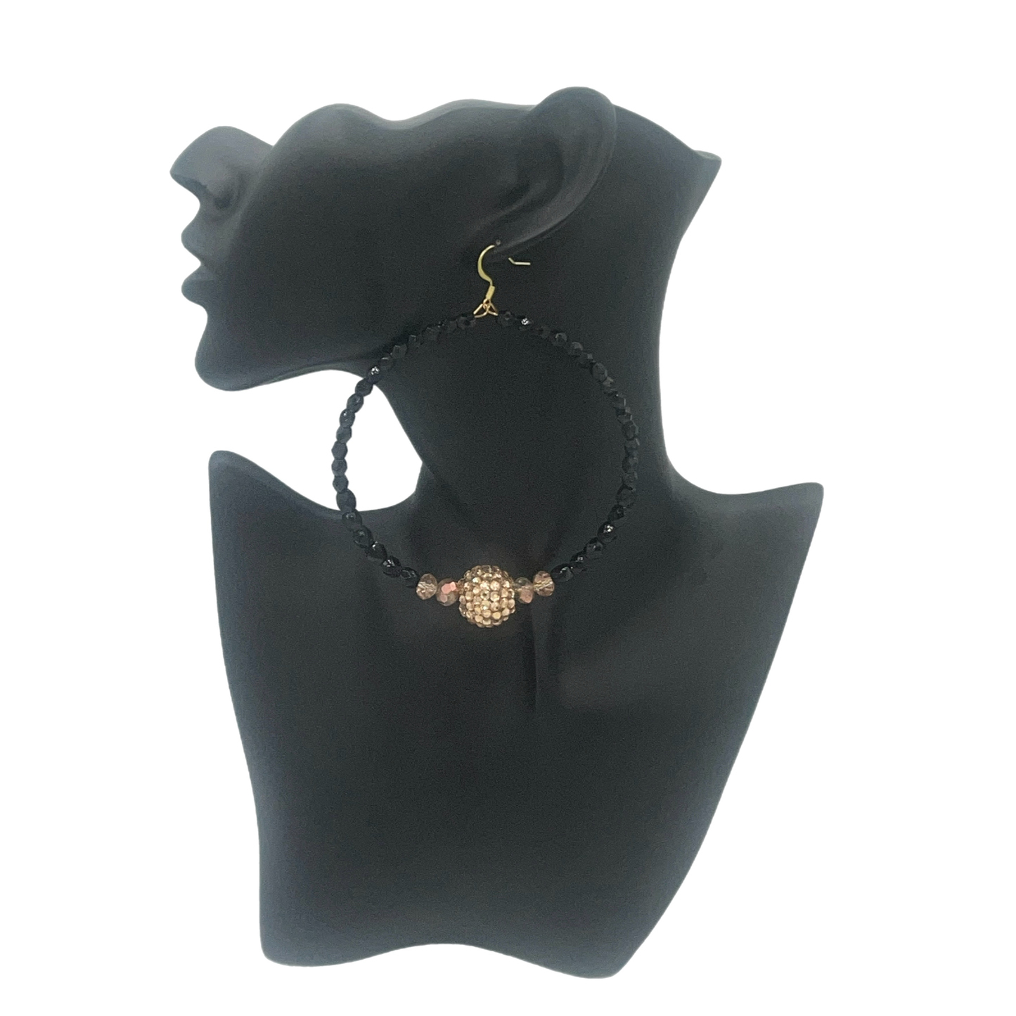 Akasha| Crystal Black Jumbo Hoops W/Gold Ball Accents