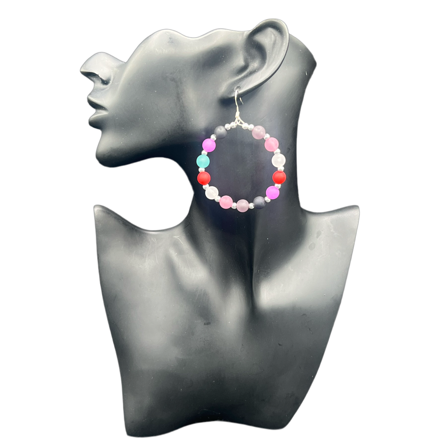 Fun Girl| Multi Colored Ball Jumbo Hoop Earrings W/Silver Accents