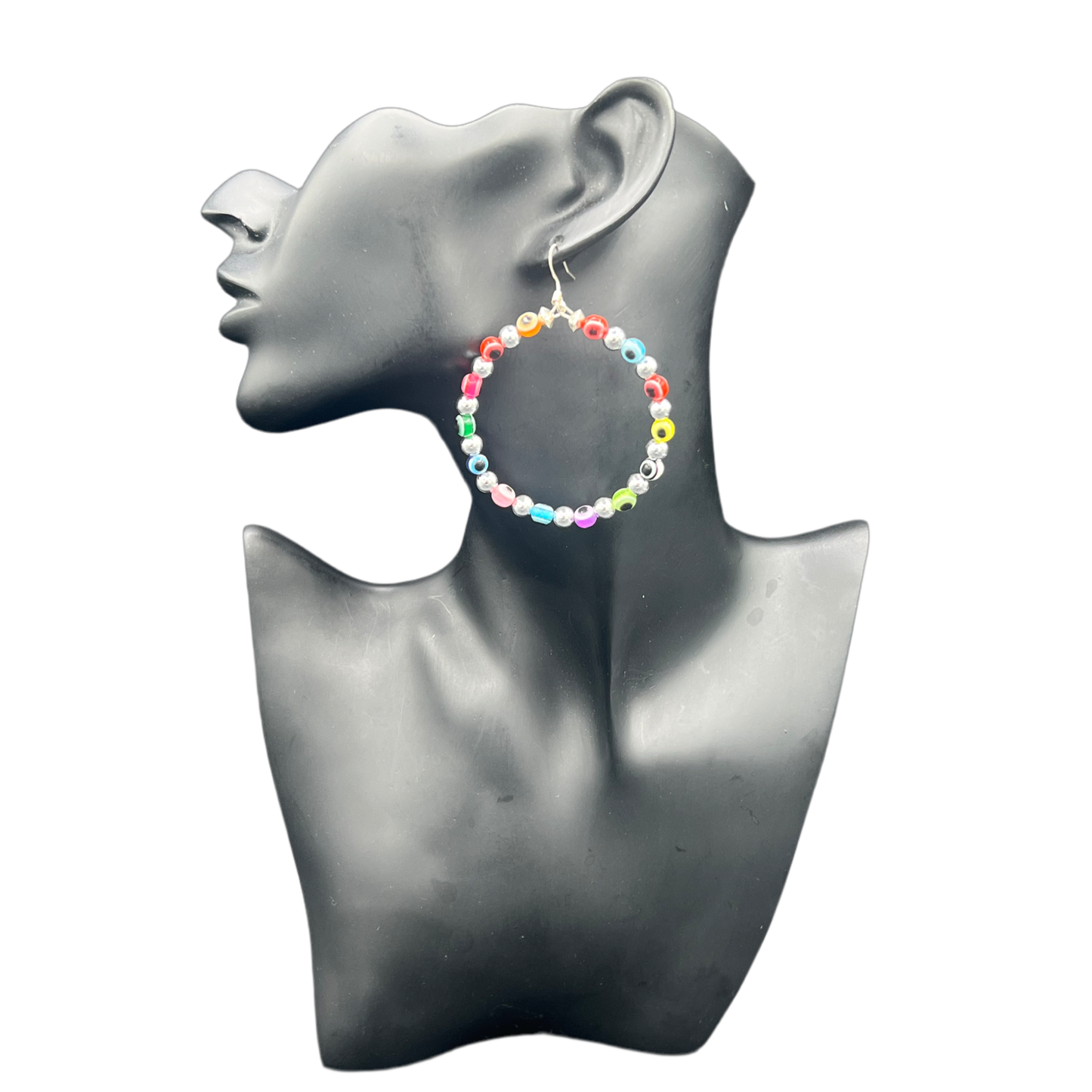 Eye Ball| Small Multi Colored Evil Eye Protection Earrings W/Silver Trim