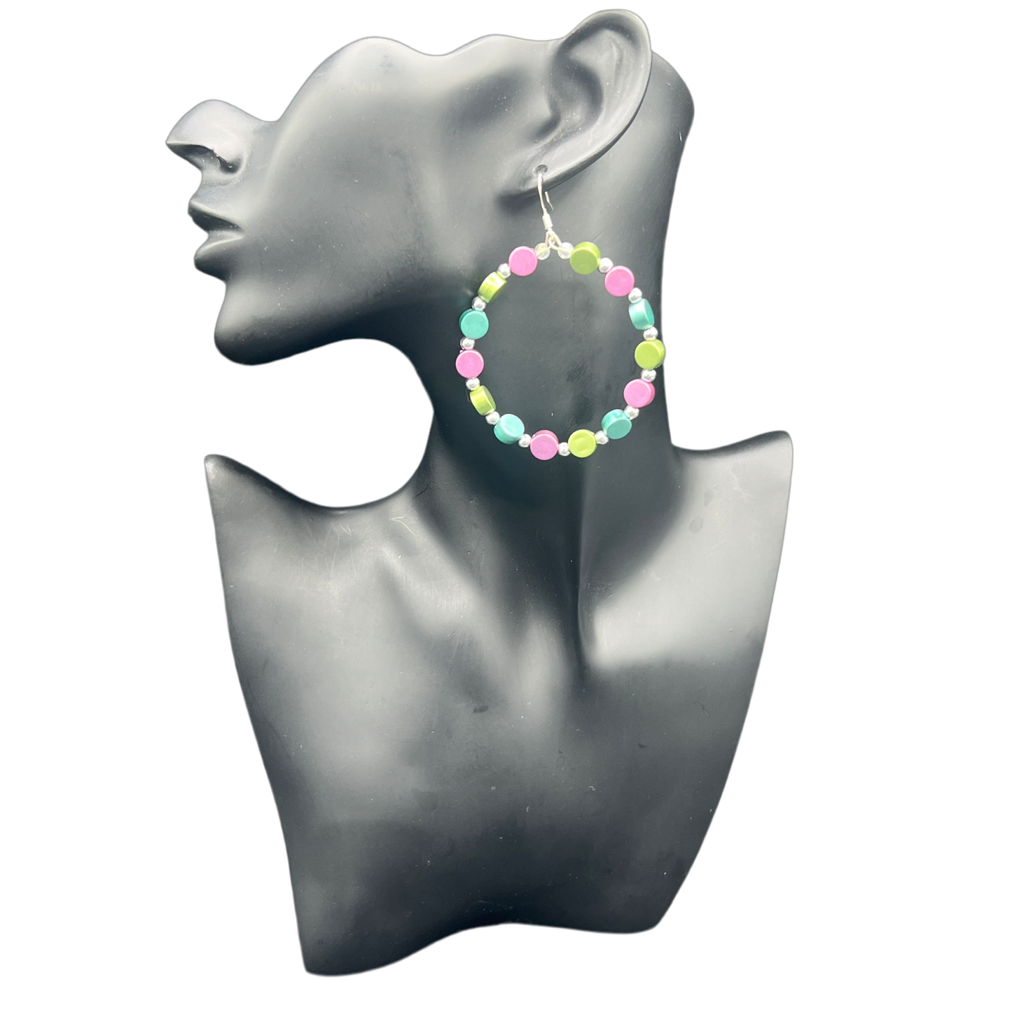 Pop-Up| Multi Colored Button Jumbo Hoops W/ Silver Accents