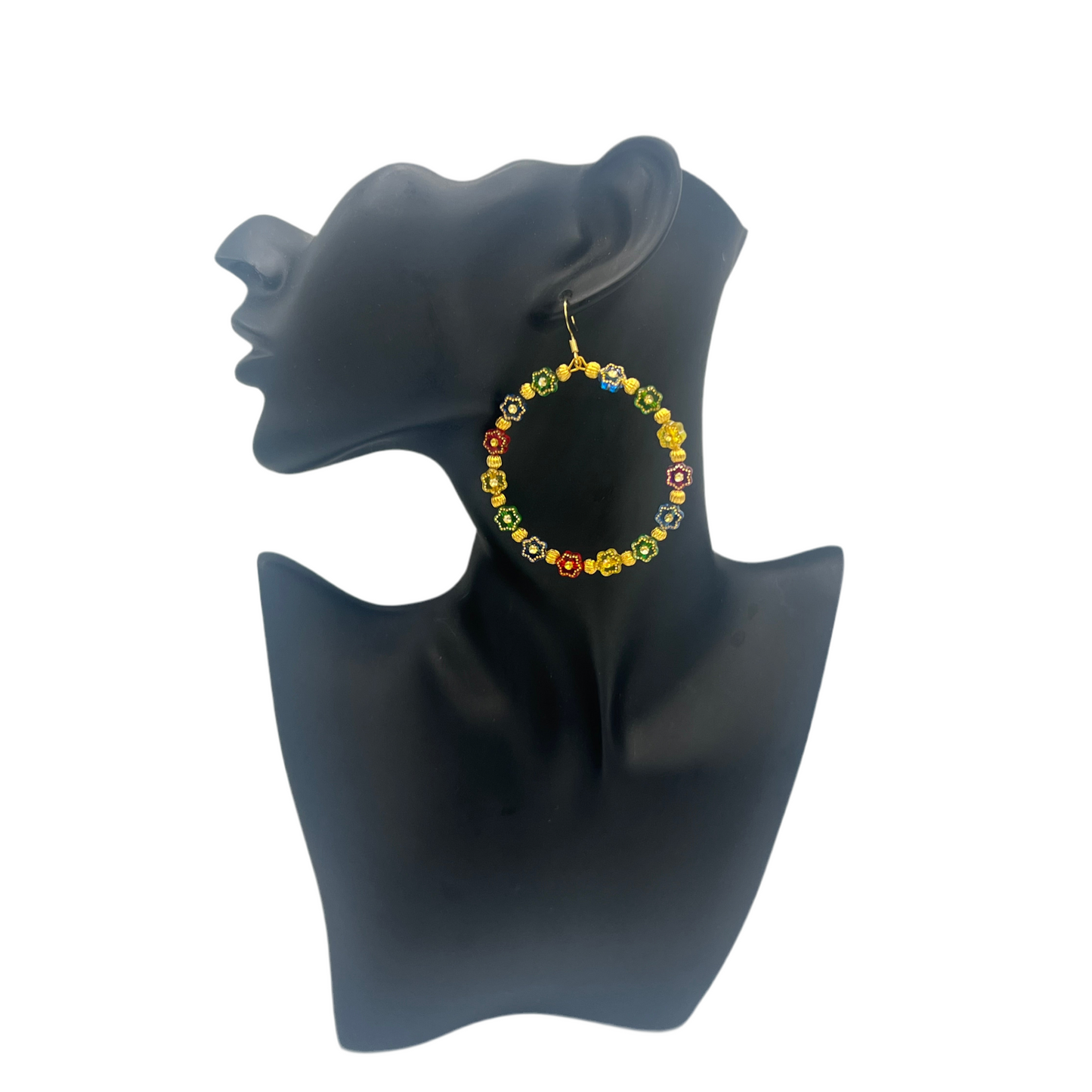Nubian| Jumbo Gold Multi Colored Flower Hoop Earrings