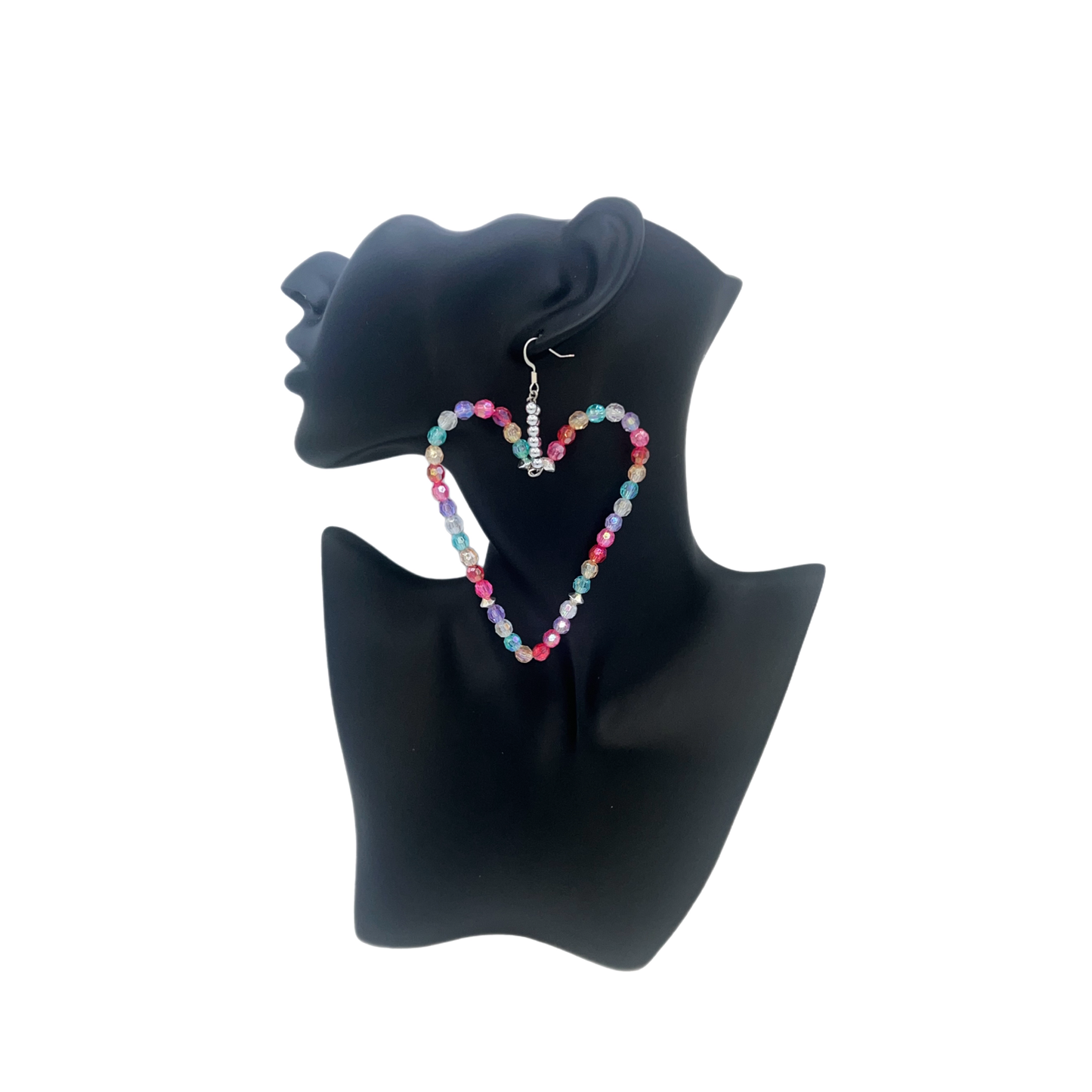 Lovely Twit| Sparkly Multi- Colored Heart Bead Shaped Earrings W/Silver Trim