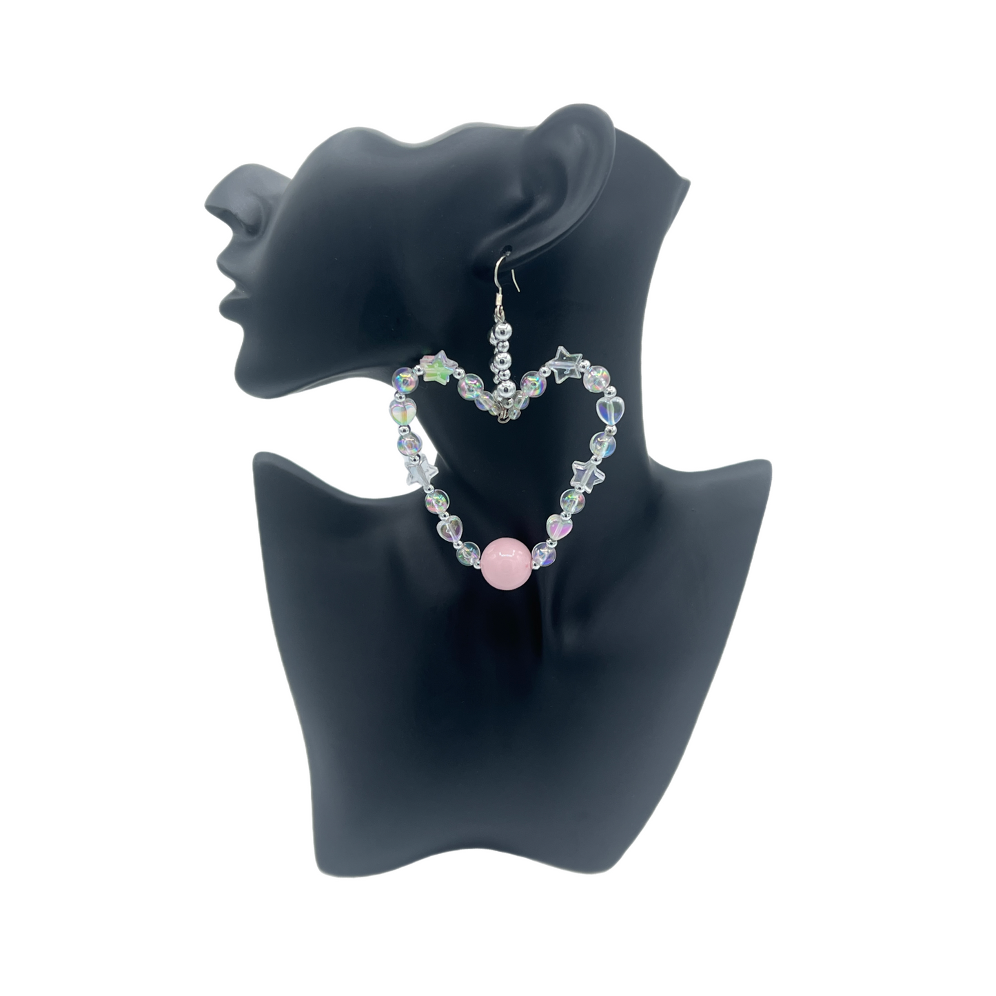 Romance| Clear Heart-shaped Jumbo Earrings W/ Pint Accent