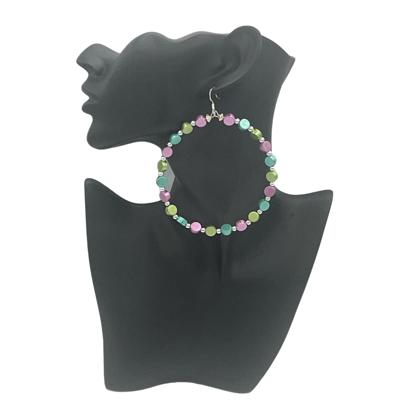 Pop-Up| Multi Colored Button Jumbo Hoops W/ Silver Accents