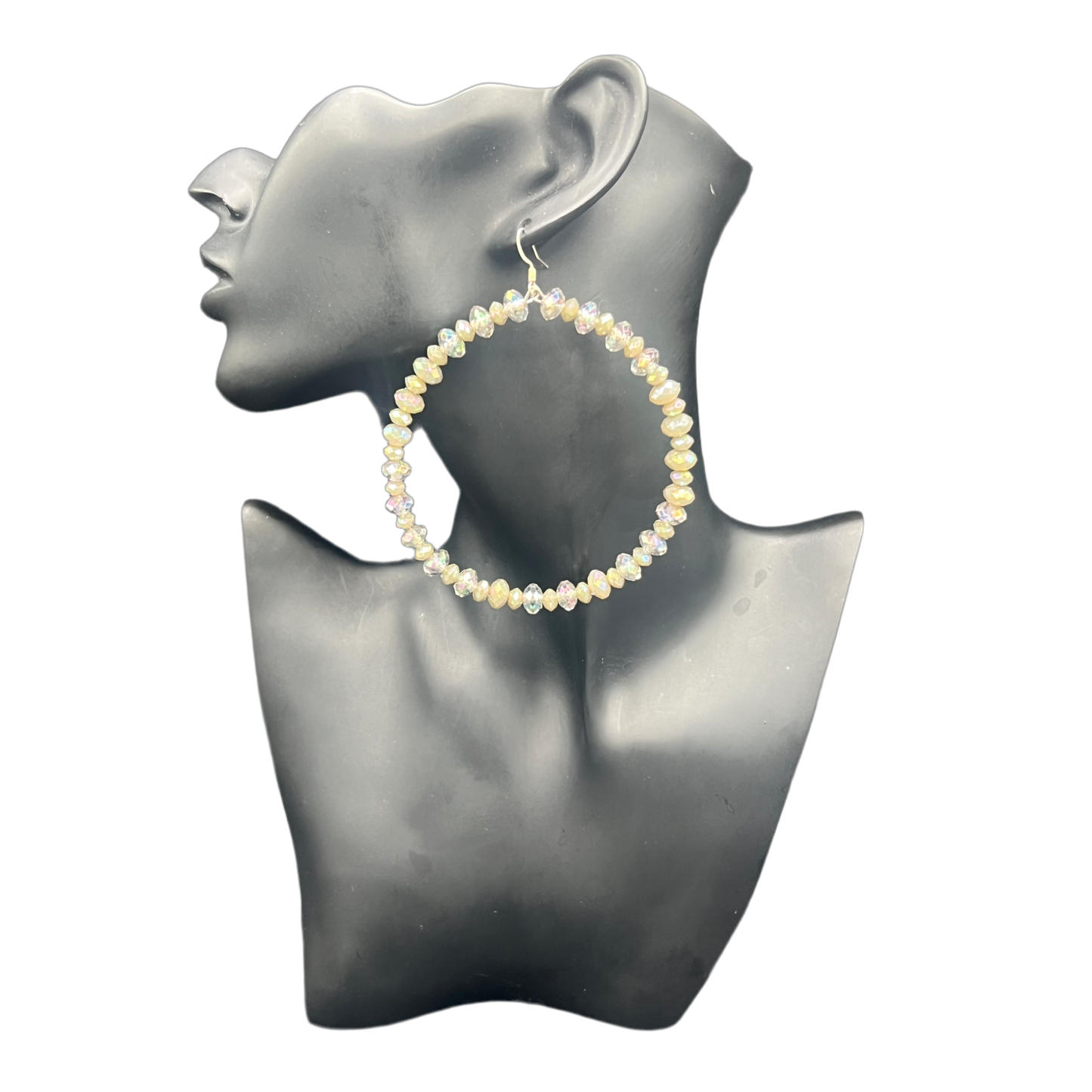 Joseline| Opal Taupe Iridescent Stone Jumbo Hoop Earrings