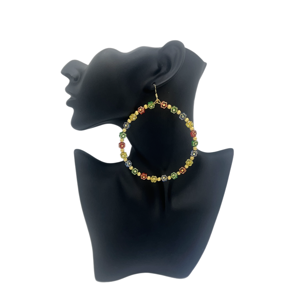 Nubian| Jumbo Gold Multi Colored Flower Hoop Earrings