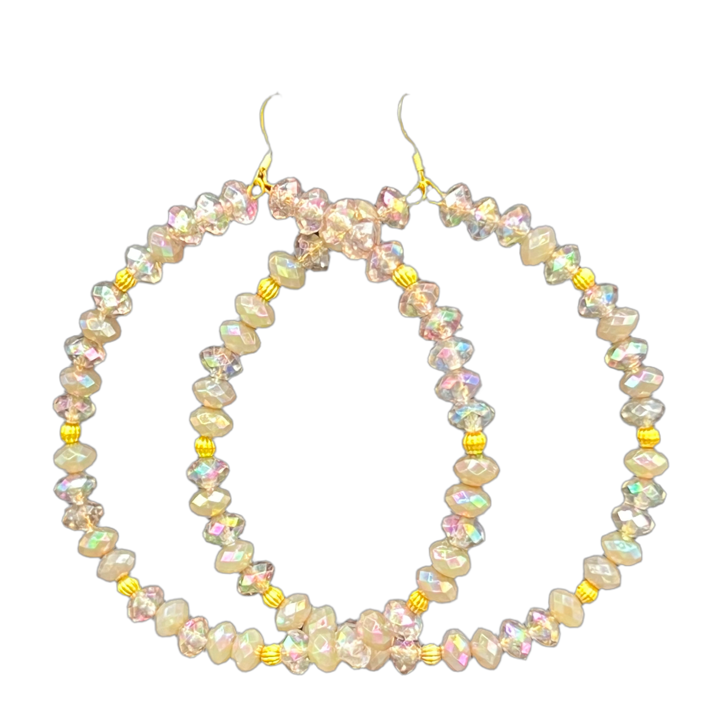 Tovia|Taupe Crystal Stoned Jumbo Hoop Earrings W| Gold Trim