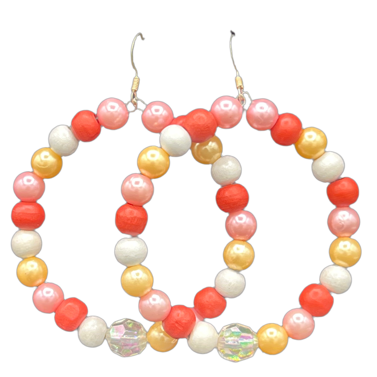 Cali| Small Wooden & Pearl Ball Hoop Earrings