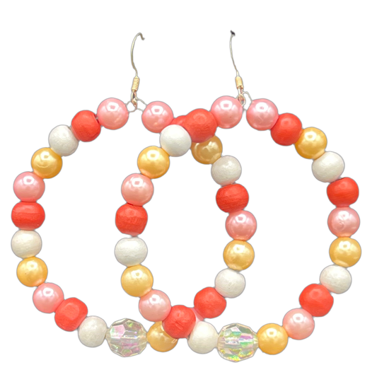 Cali| Small Wooden & Pearl Ball Hoop Earrings
