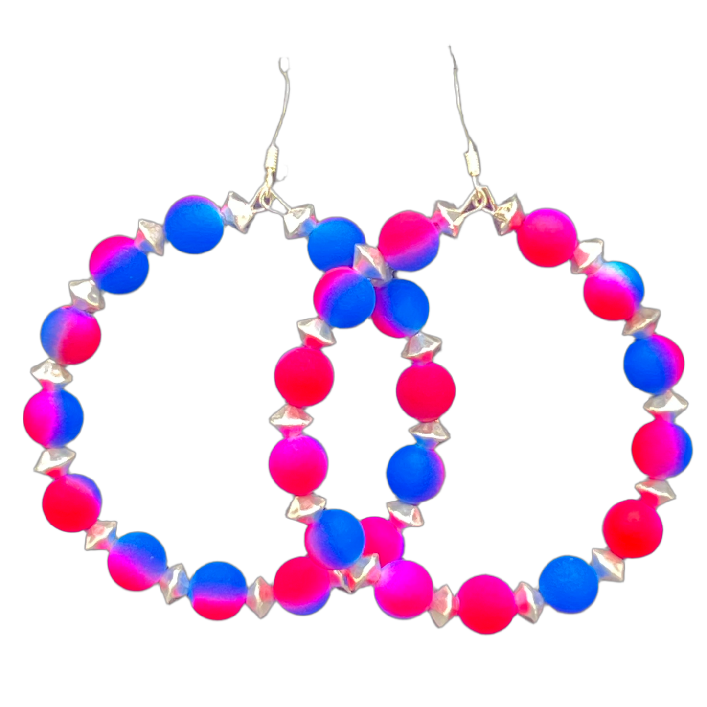 Mega| Small Rubber Blue & Pink  Hoop Earrings W/ Silver Trim