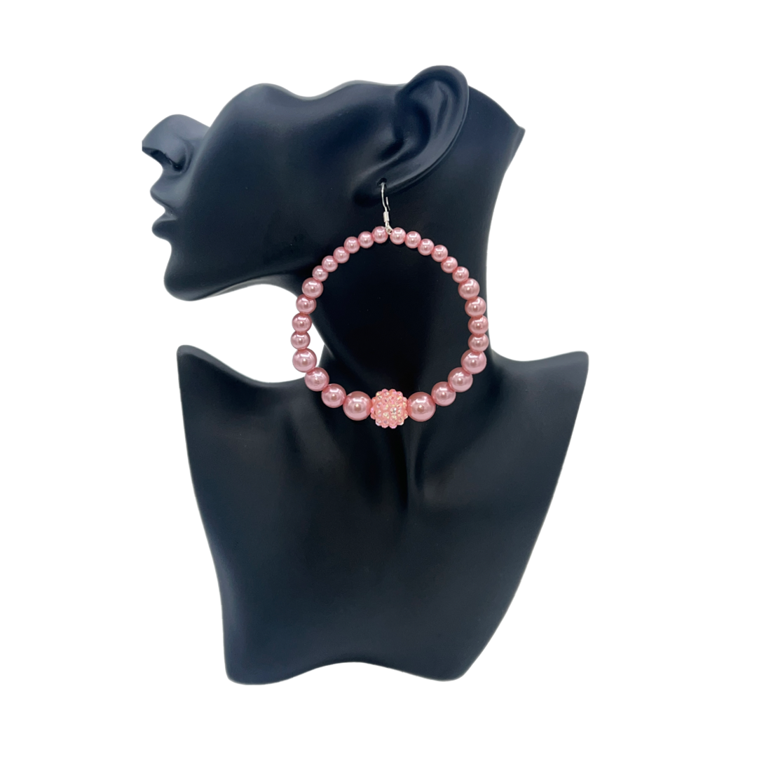 Maza| Jumbo Rose Pink Pearl W/ Crystal Pink Accent Earrings