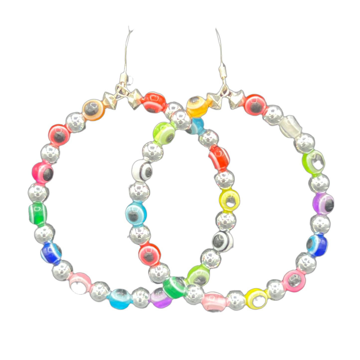 Eye Ball| Small Multi Colored Evil Eye Protection Earrings W/Silver Trim