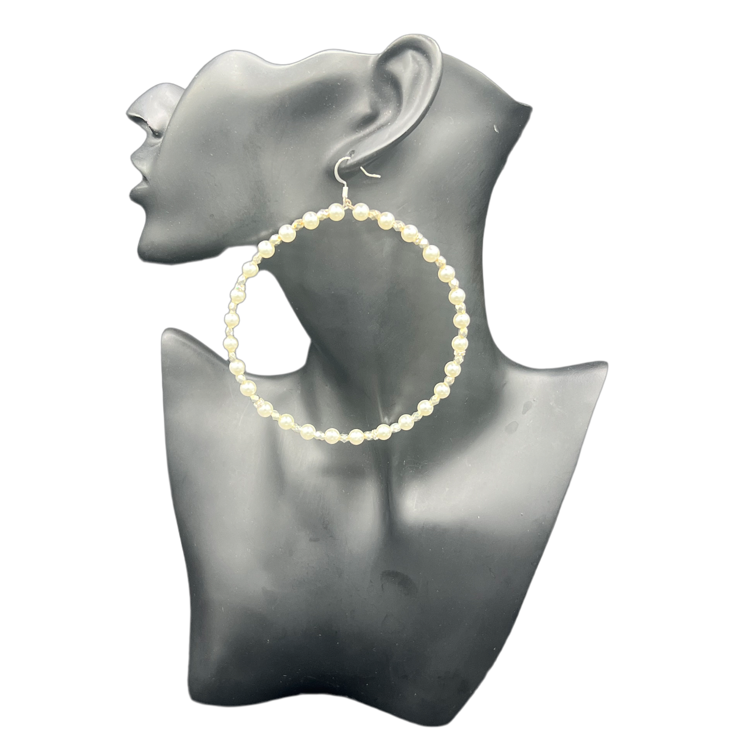 Pretty Pearl| Small Pearl Jumbo Hoop Earrings W/Silver Trim