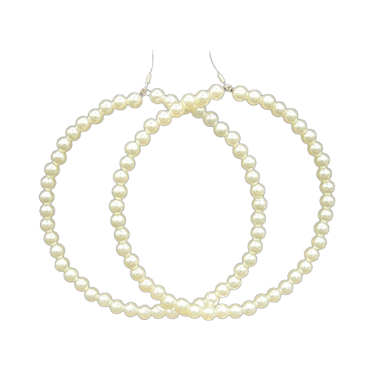 “Pearlish”|Jumbo Ivory Pearl Hoop Earrings