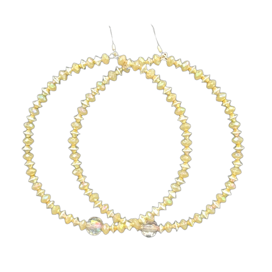 Meme| Taupe & Crystal Stone Jumbo Hoop Earrings W| Ball Accents