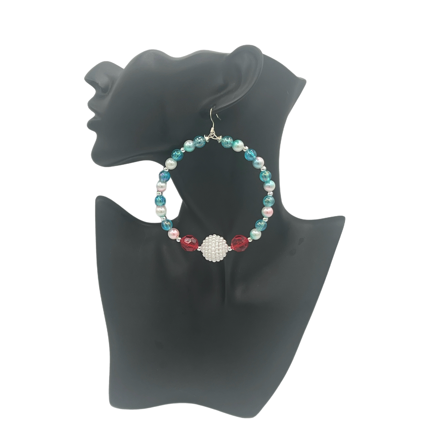 Mermami| Aqua Toned Peal Ball Jumbo Hoop Earrings W/Ball Accents