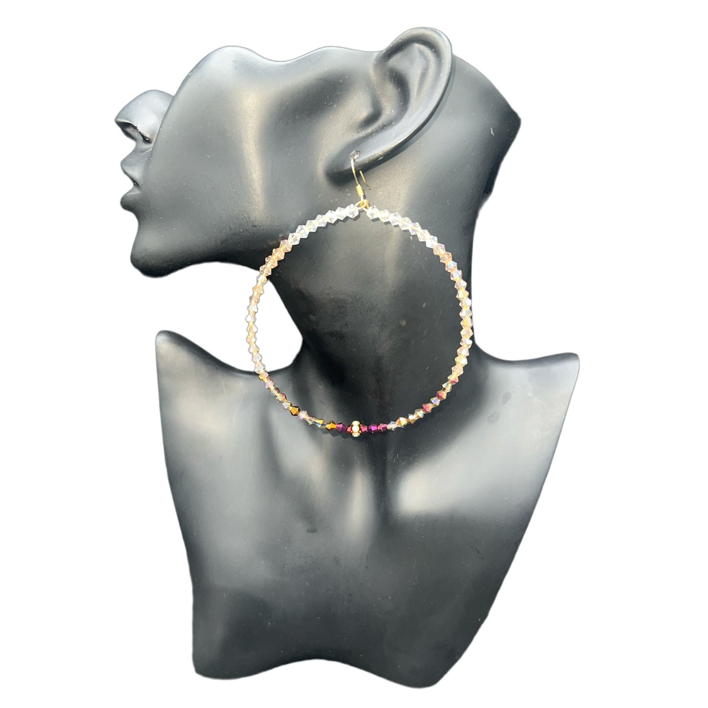 Fig| Crystal 3 Toned Jumbo Hoop Earrings W/Gold Accents