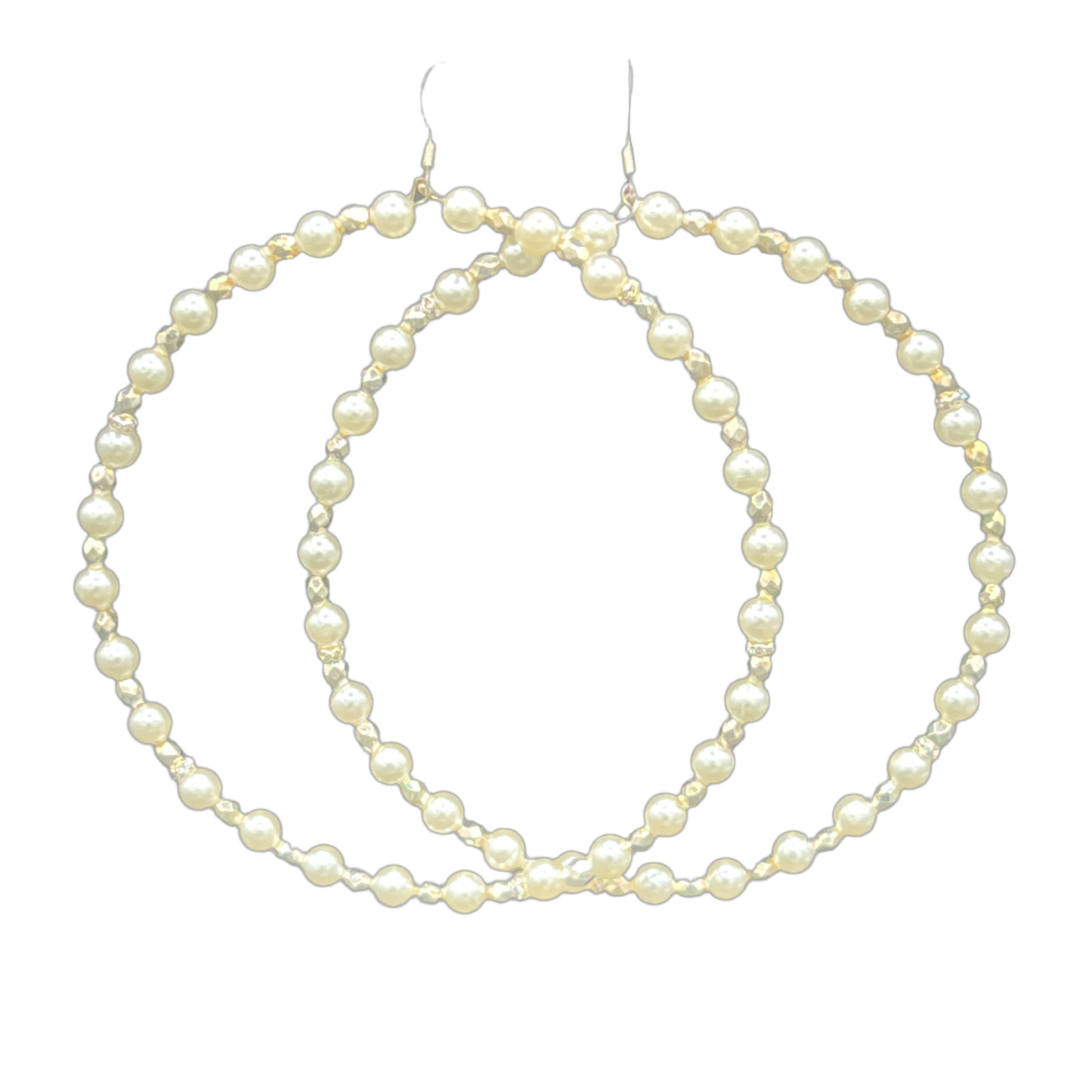 Pretty Pearl| Small Pearl Jumbo Hoop Earrings W/Silver Trim