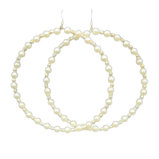 Pretty Pearl| Small Pearl Jumbo Hoop Earrings W/Silver Trim
