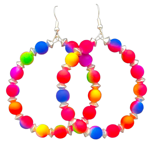 Paradize| Rubber Multi Colored Ball Small Hoops W/ Silver Trim