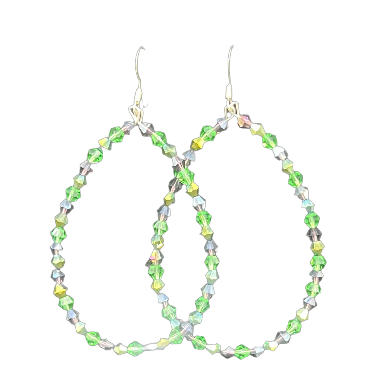 Pear| Crystal Green Toned Oval Earrings