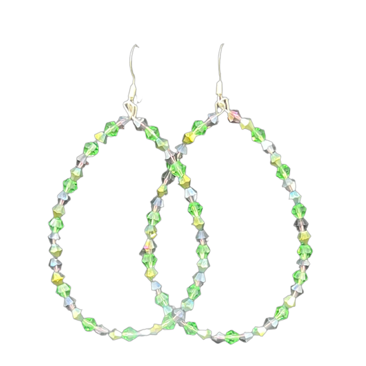 Pear| Crystal Green Toned Oval Earrings