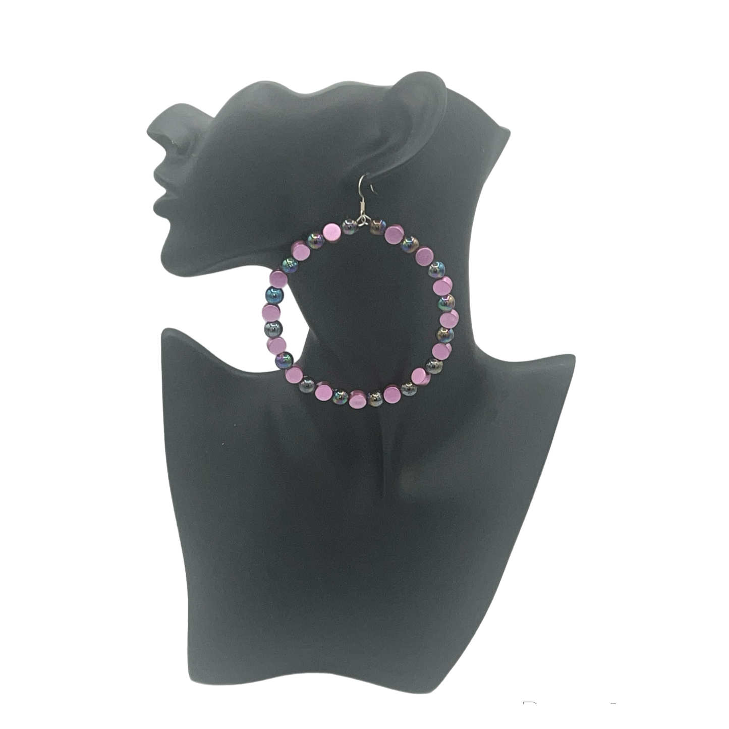 Jazzy|  Pearl & Button Accented Jumbo Hoop Earrings