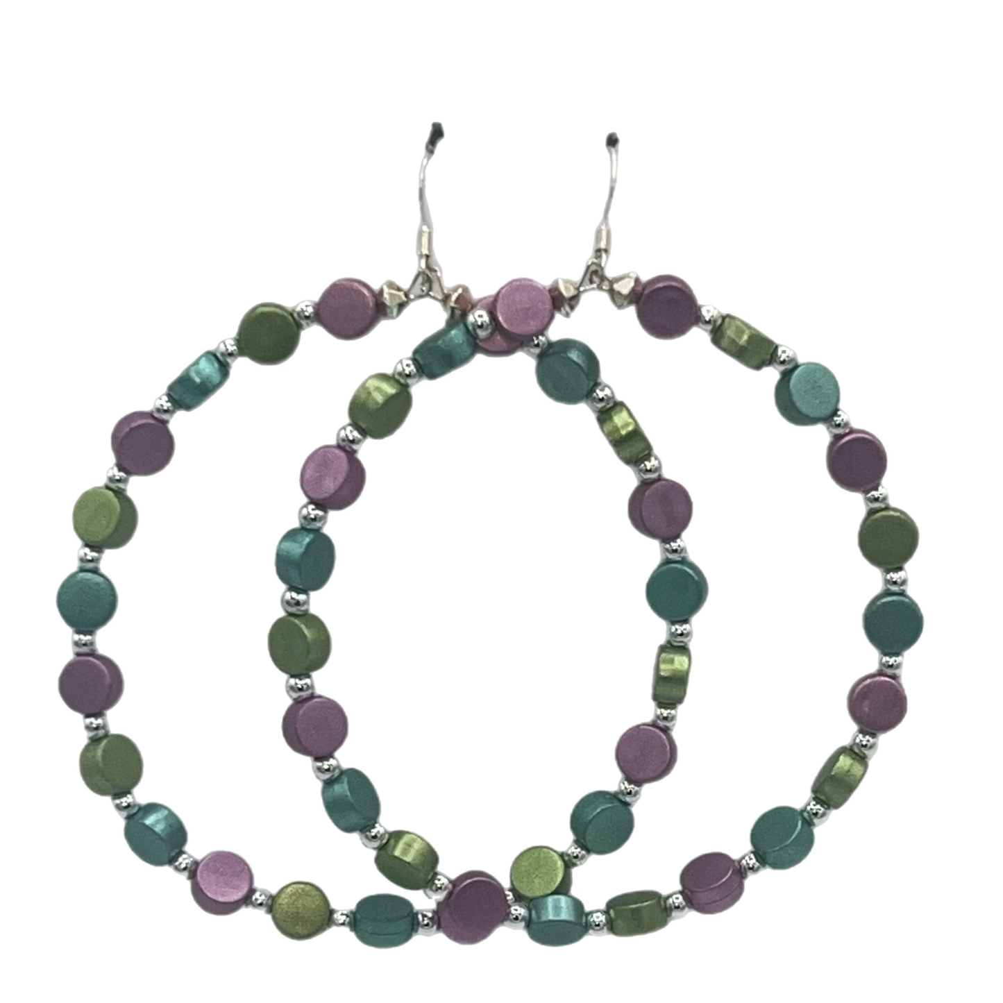 Pop-Up| Multi Colored Button Jumbo Hoops W/ Silver Accents