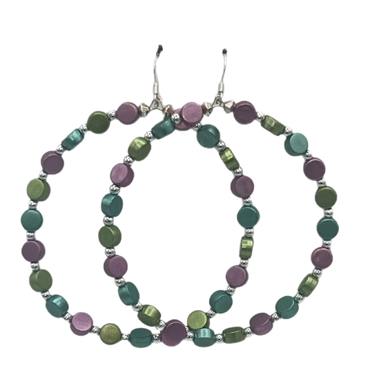 Pop-Up| Multi Colored Button Jumbo Hoops W/ Silver Accents