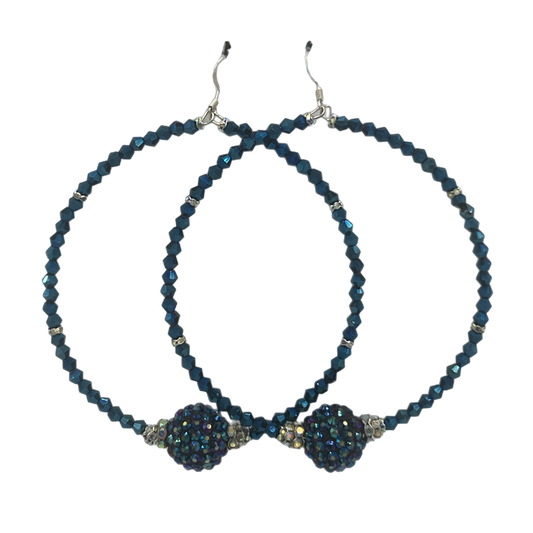Giles|Dazzling Cobalt Blue Jumbo Hoop Earrings W/Ball Accents