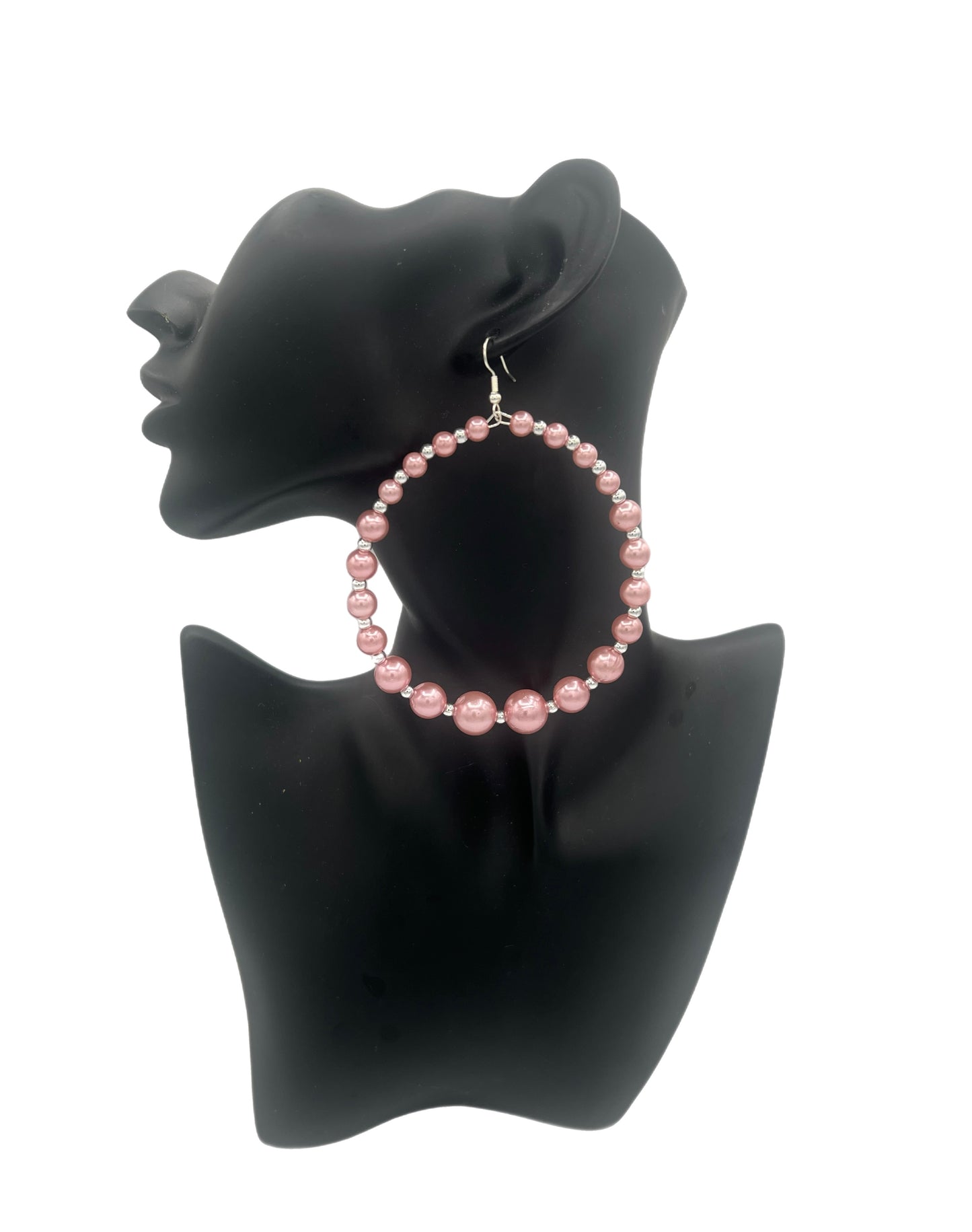 Rosa| Rosey Pearl Jumbo Hoop Earrings W/ Silver Accents