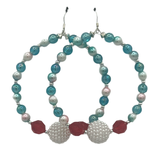 Mermami| Aqua Toned Peal Ball Jumbo Hoop Earrings W/Ball Accents