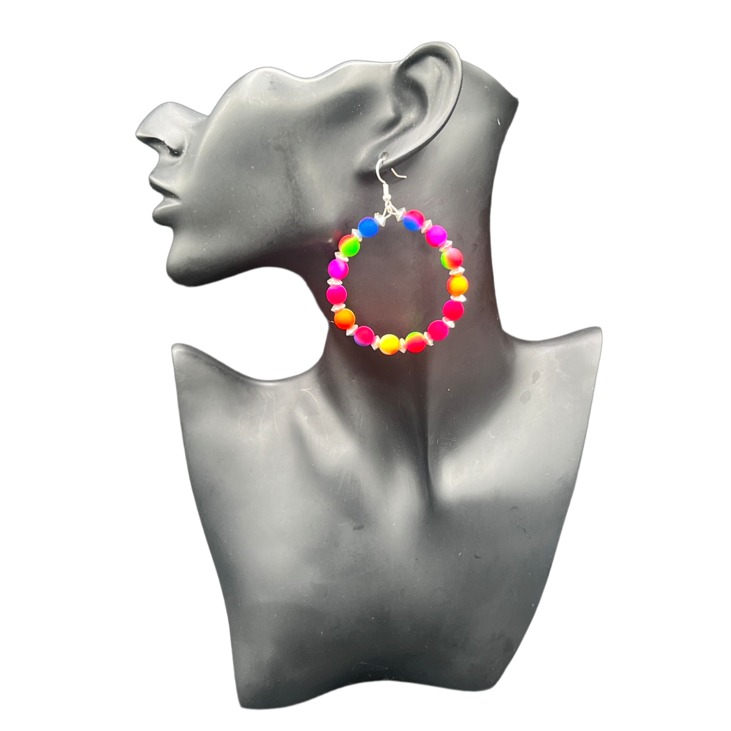 Paradize| Rubber Multi Colored Ball Small Hoops W/ Silver Trim