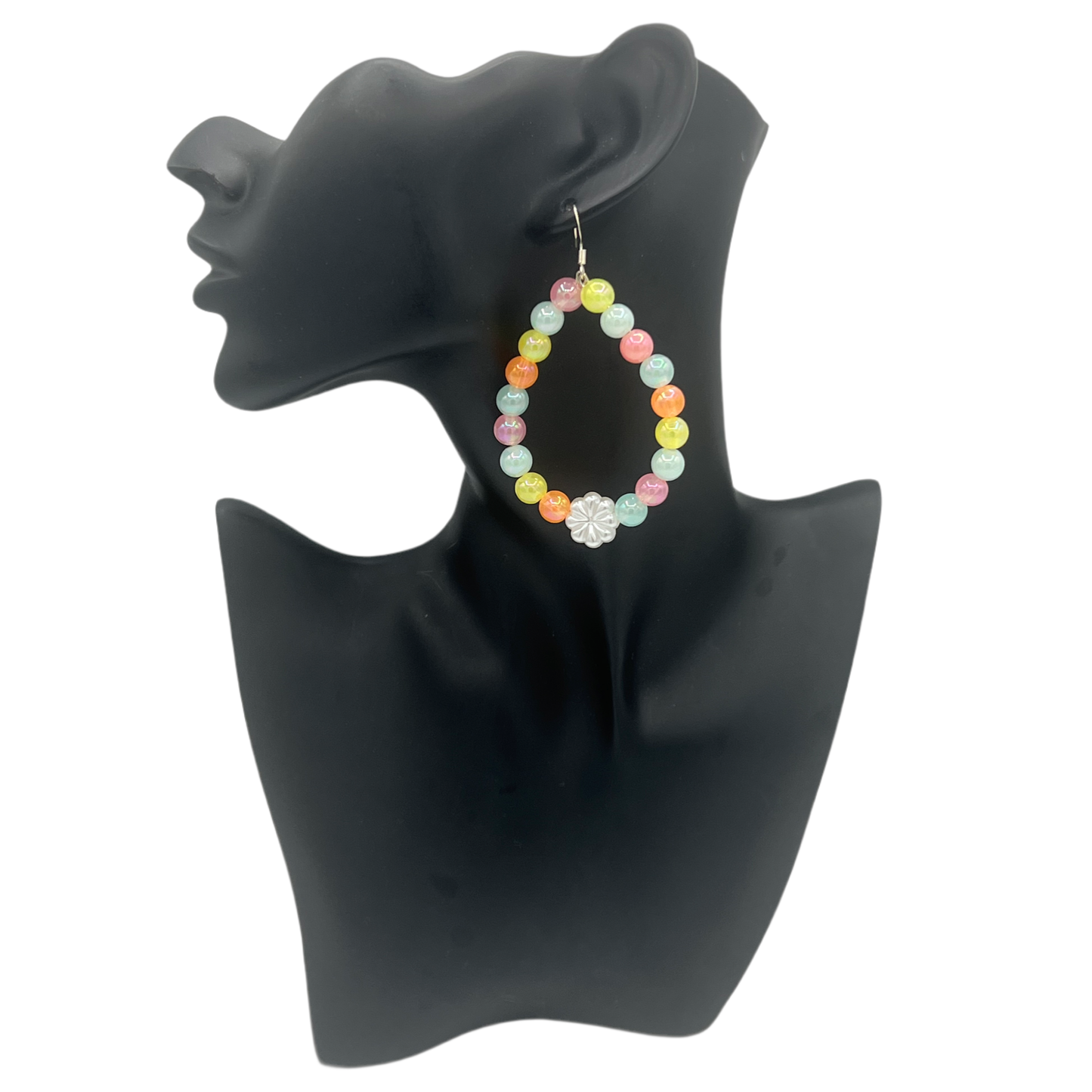 Citrusy| Fruit Colored Pearl Oval Earrings W/Flower Accents