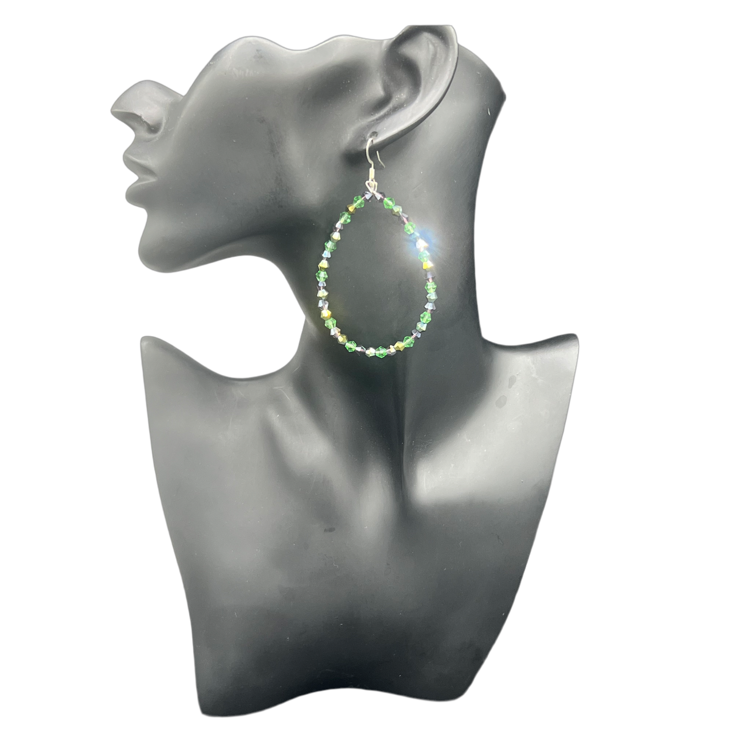 Pear| Crystal Green Toned Oval Earrings