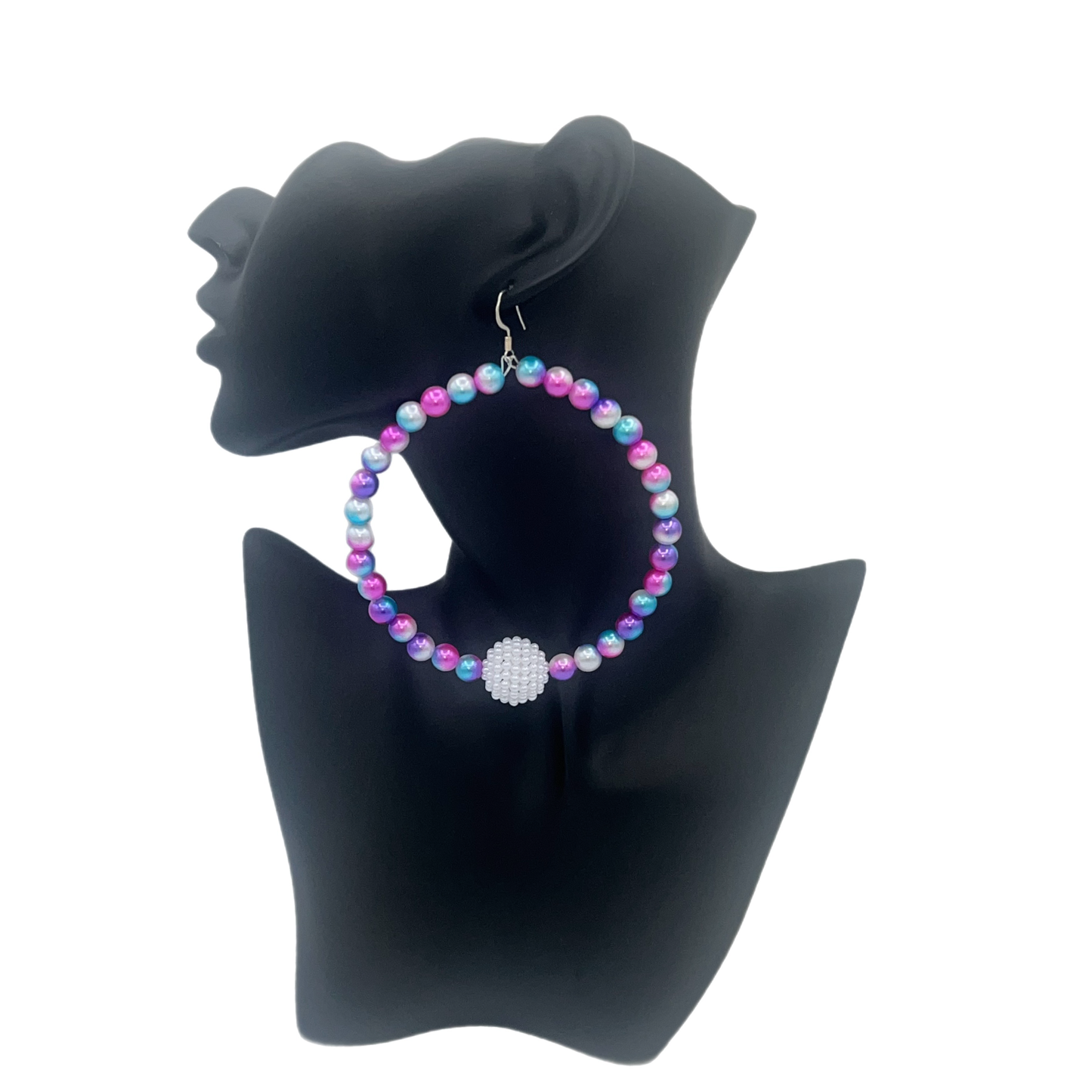 Kandy |Multi- Colored Pearl Jumbo Hoop Earrings W/ Big Pearl Accents