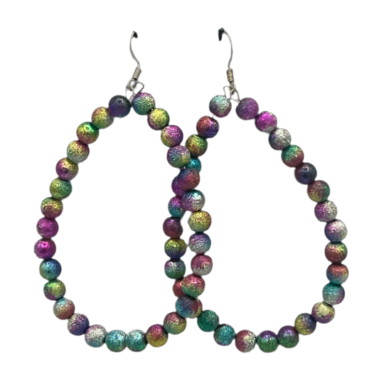 Lady Parts|Rainbow Crusted Metallic Oval Earrings