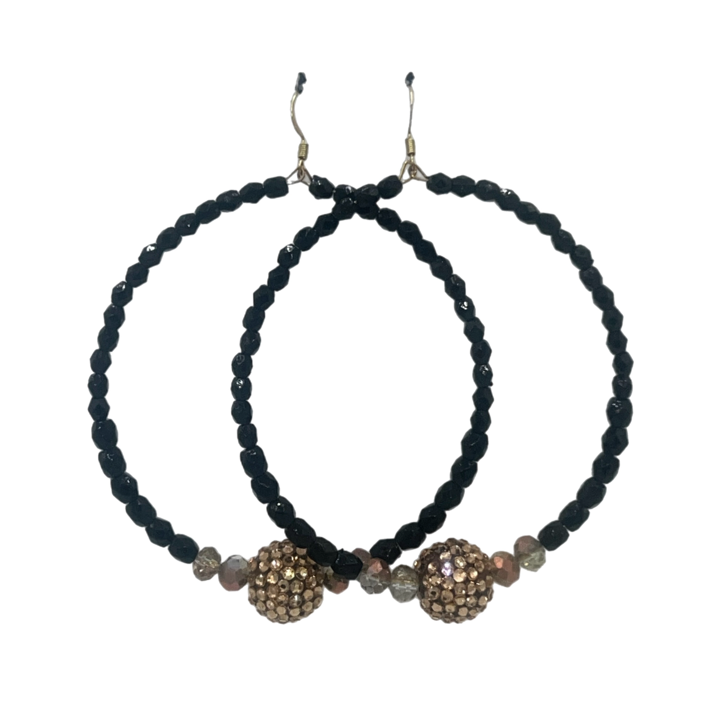 Akasha| Crystal Black Jumbo Hoops W/Gold Ball Accents