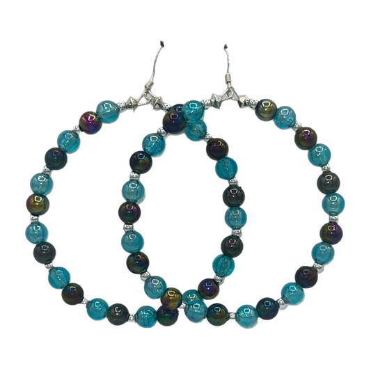 Siren| Multicolored Blue Silver Trimmed Hoop Earrings