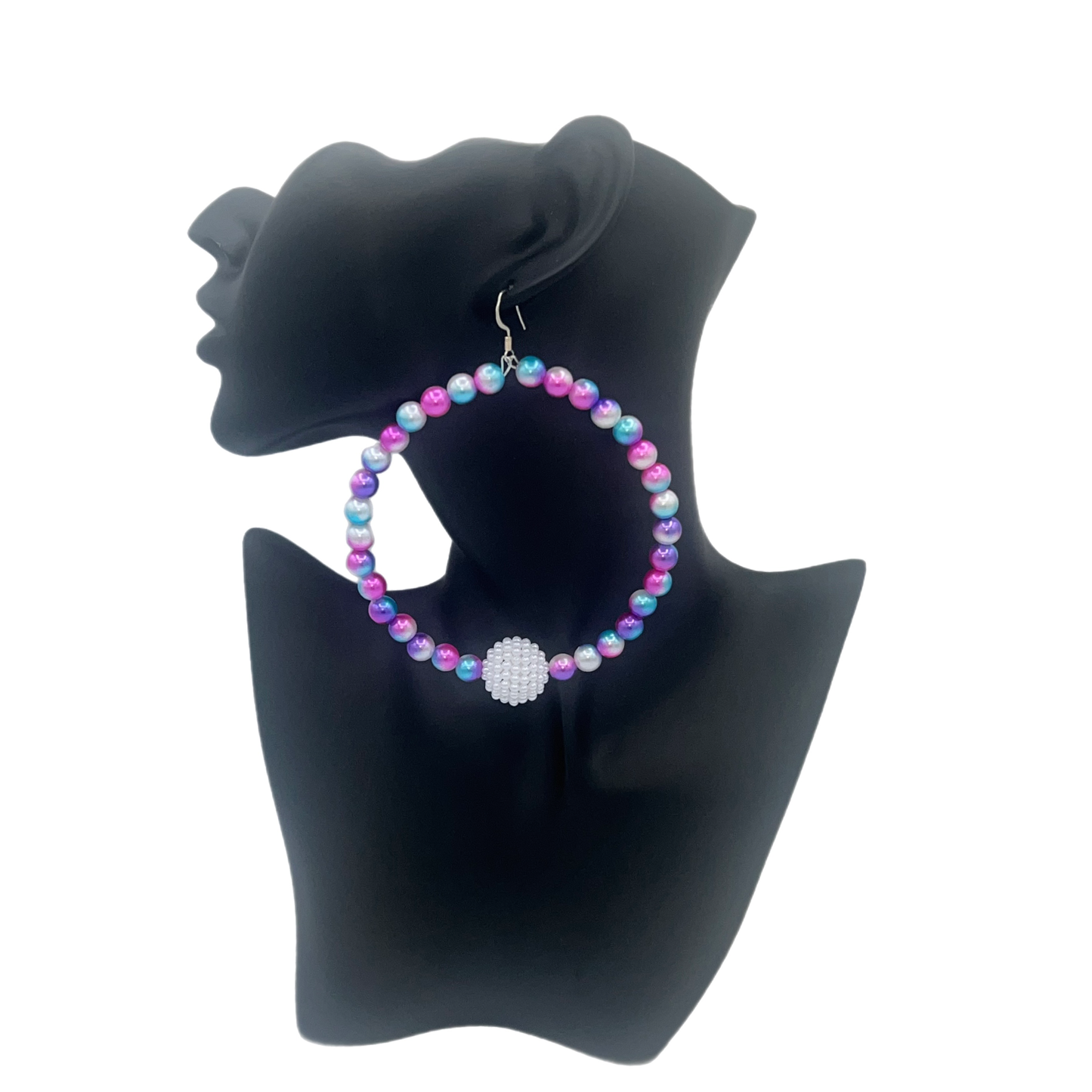 Kandy |Multi- Colored Pearl Jumbo Hoop Earrings W/ Big Pearl Accents