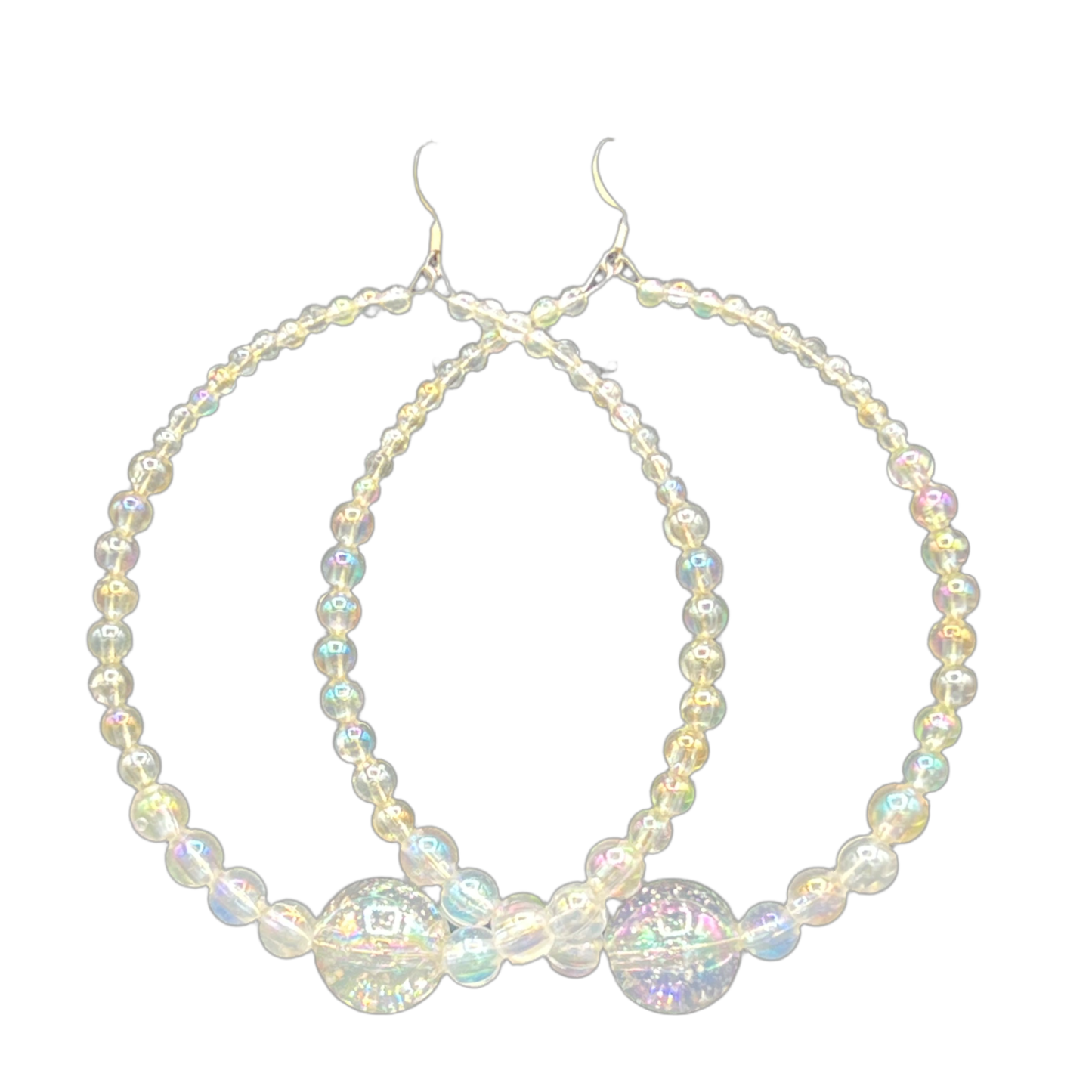 Whimsical| Clear Iridescent Ball Jumbo Hoop Earrings
