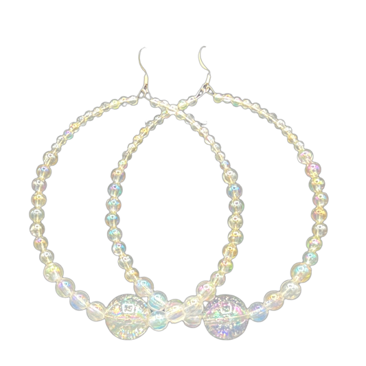 Whimsical| Clear Iridescent Ball Jumbo Hoop Earrings