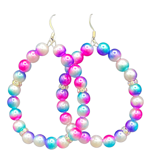 Unicorn| Multi Colored Pearl Earrings W/Crystal Trim