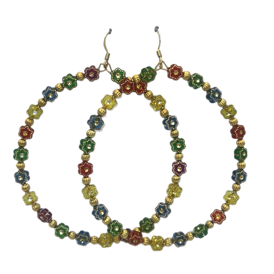 Nubian| Jumbo Gold Multi Colored Flower Hoop Earrings