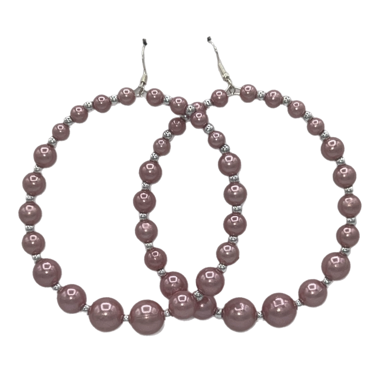 Rosa| Rosey Pearl Jumbo Hoop Earrings W/ Silver Accents