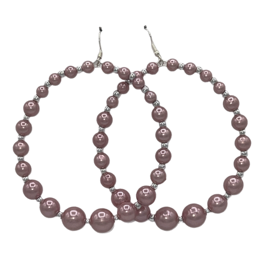 Rosa| Rosey Pearl Jumbo Hoop Earrings W/ Silver Accents