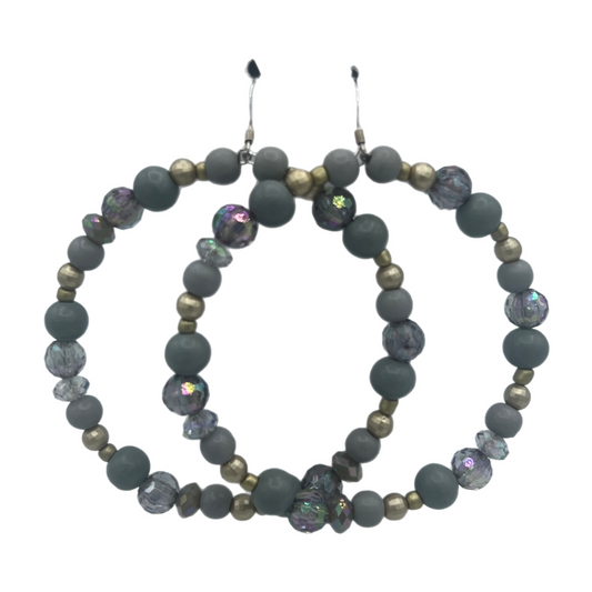 Stoned| Gray Opal Like Stone Jumbo Hoop Earrings