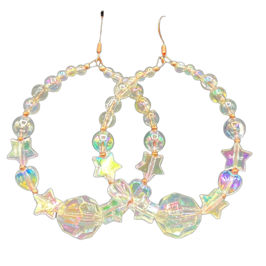 Sweet Pea| Small Holographic Star & Heart Hoop Earrings